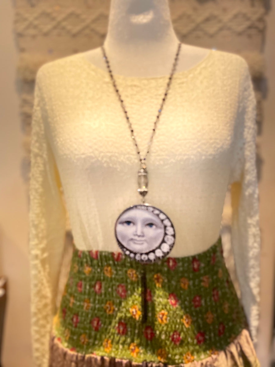 Crystal Moon Button Necklace by Gina