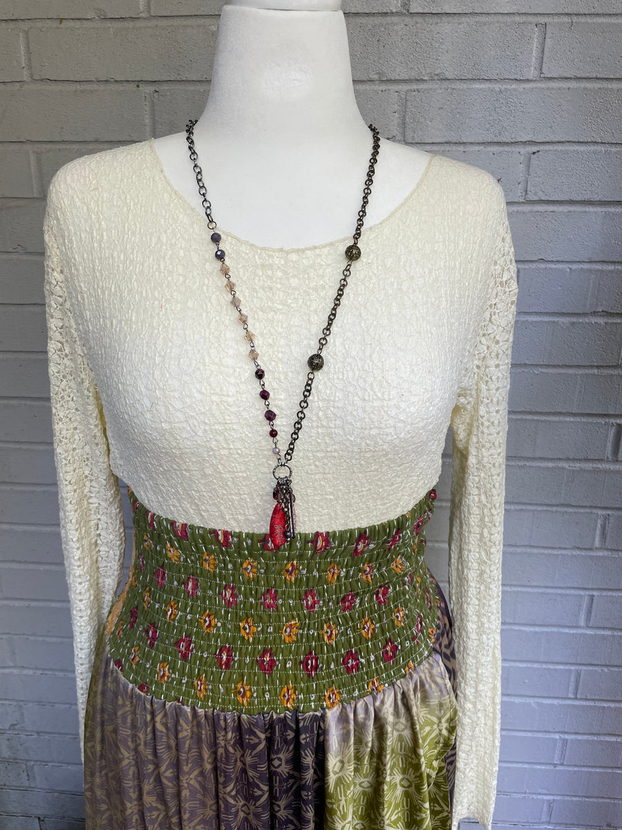 Asymmetric Beaded Drop Charm Necklace