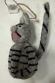 Wool Felt Christmas Ornament- Striped Sitting Cat Robin Boutique
