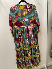 Fuchsia Fae Velvet Ruffle Maxi Dress