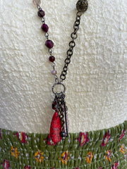 Asymmetric Beaded Drop Charm Necklace