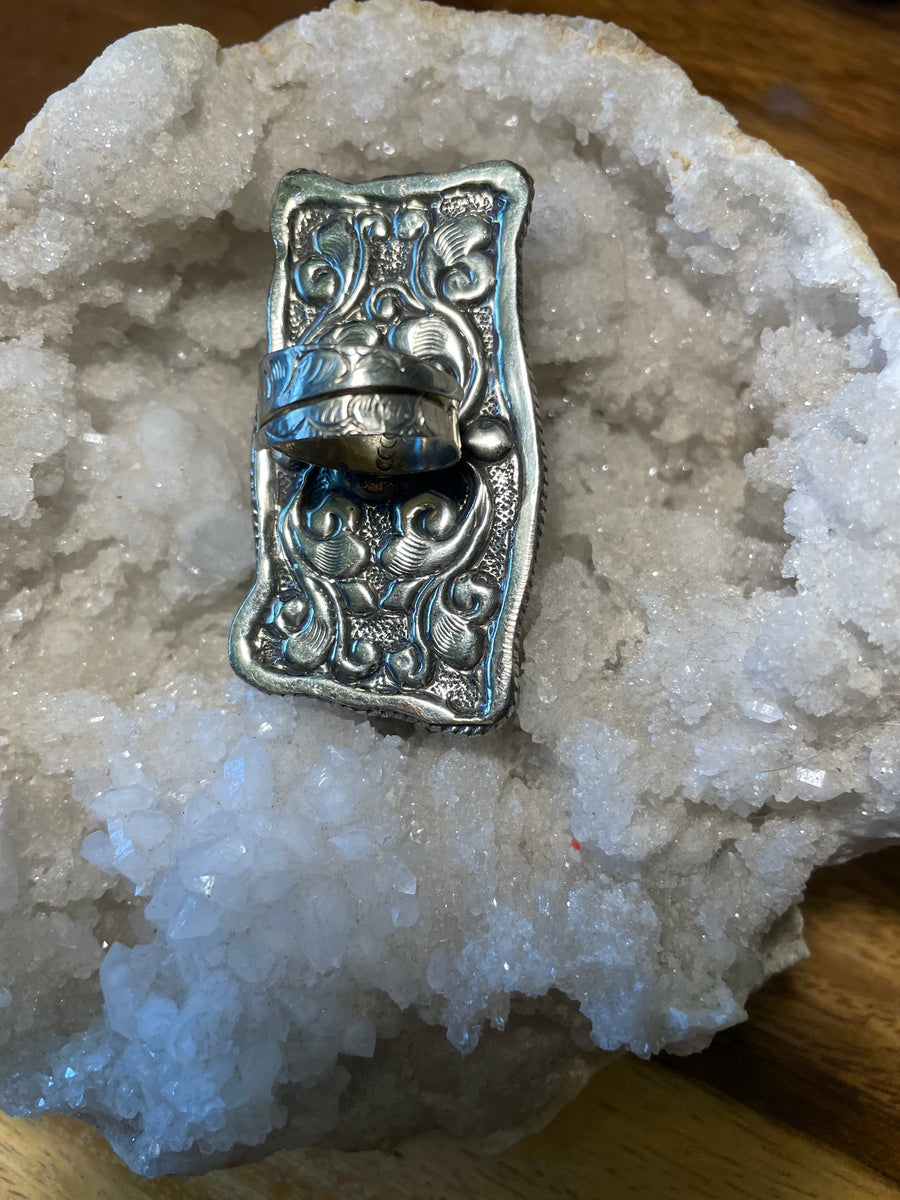 Owl Carved in Bone Adjustable Ornate Ring