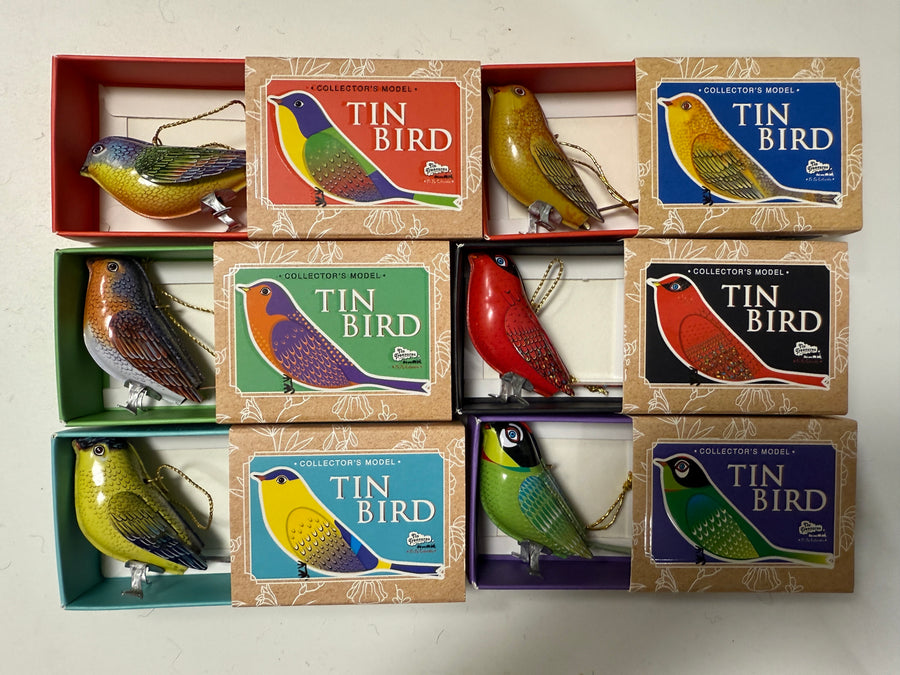 Metal Tin Bird Ornaments Mechanical Moving Parts Robin Boutique