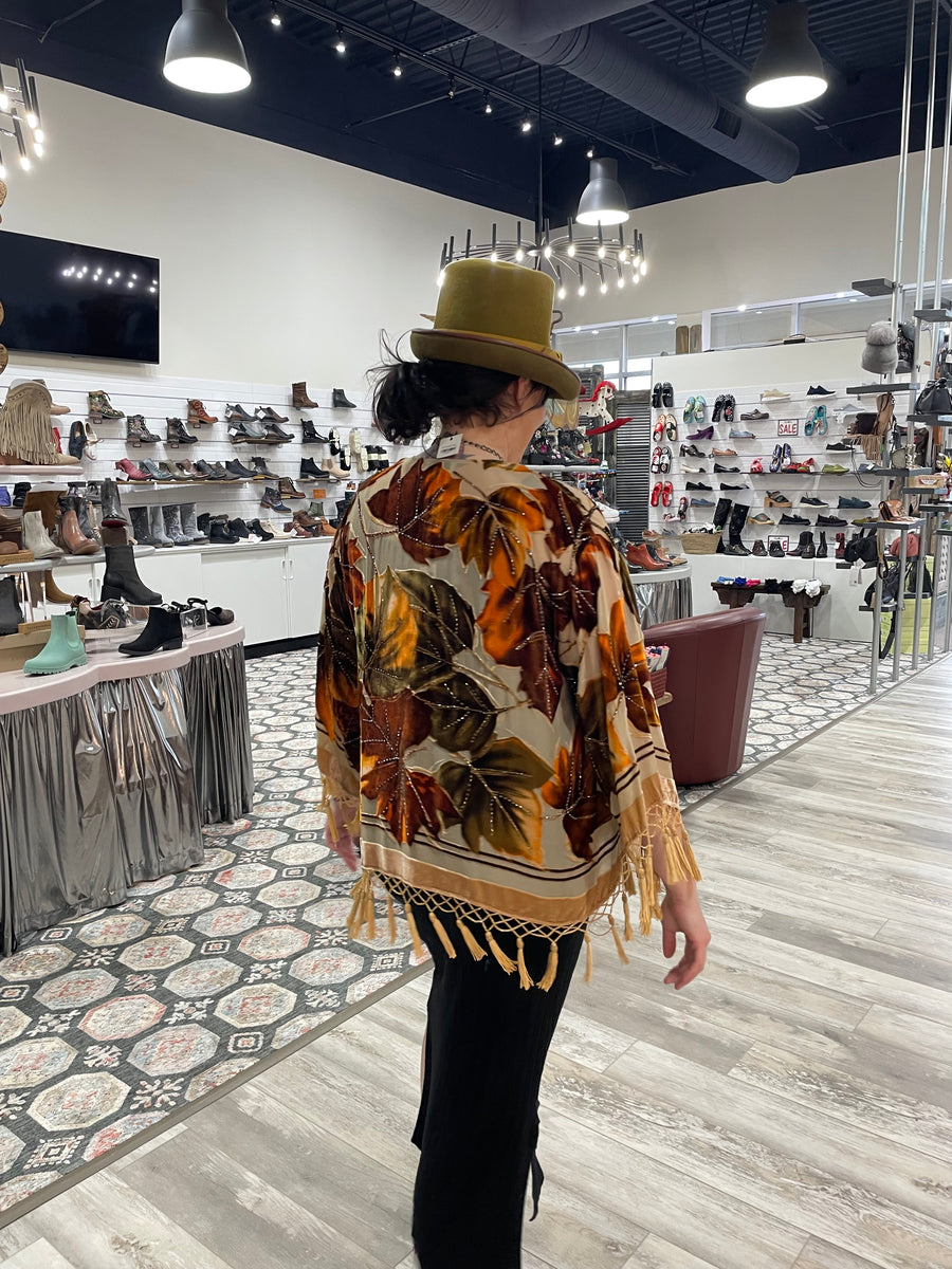 Silk Burnout Velvet Fringe Shortie Kimono by Aris A