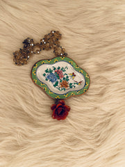 Mini Porcelain Plate in Green Rose Necklace by Gina