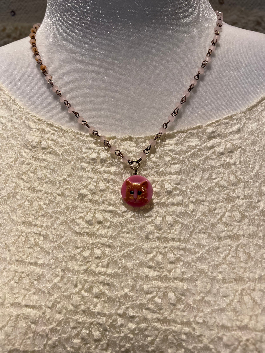 Vintage Cat Button Cameo Necklace by Gina