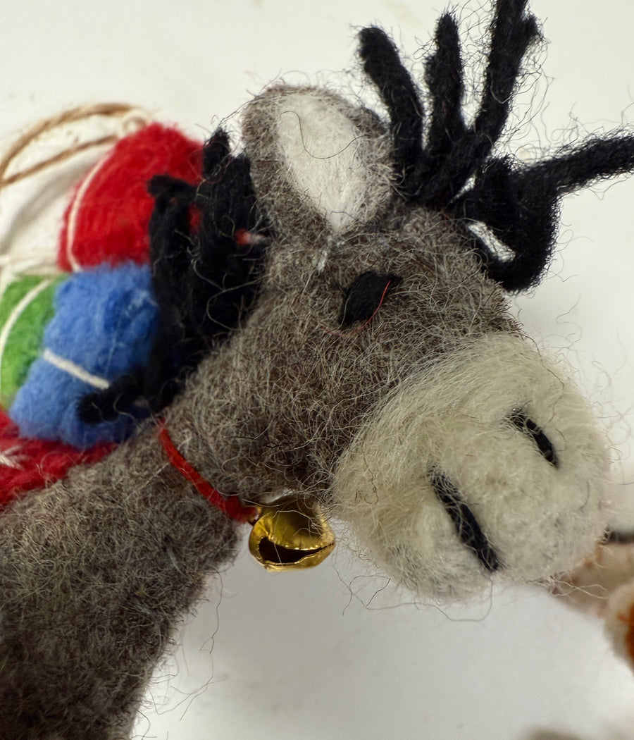 Wool Felt Christmas Ornament- Donkey Carrying Presents Robin Boutique