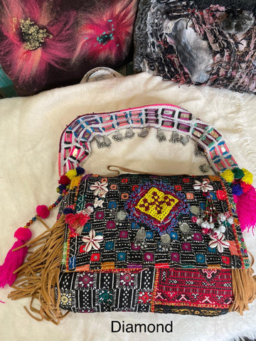 Upcycled Embroidered Structured Market Shoulder Bag by Kantha Bae - Robin Boutique-Boutique 