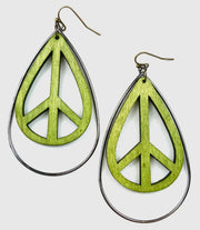 Dyed Wood Peace Sign Earrings
