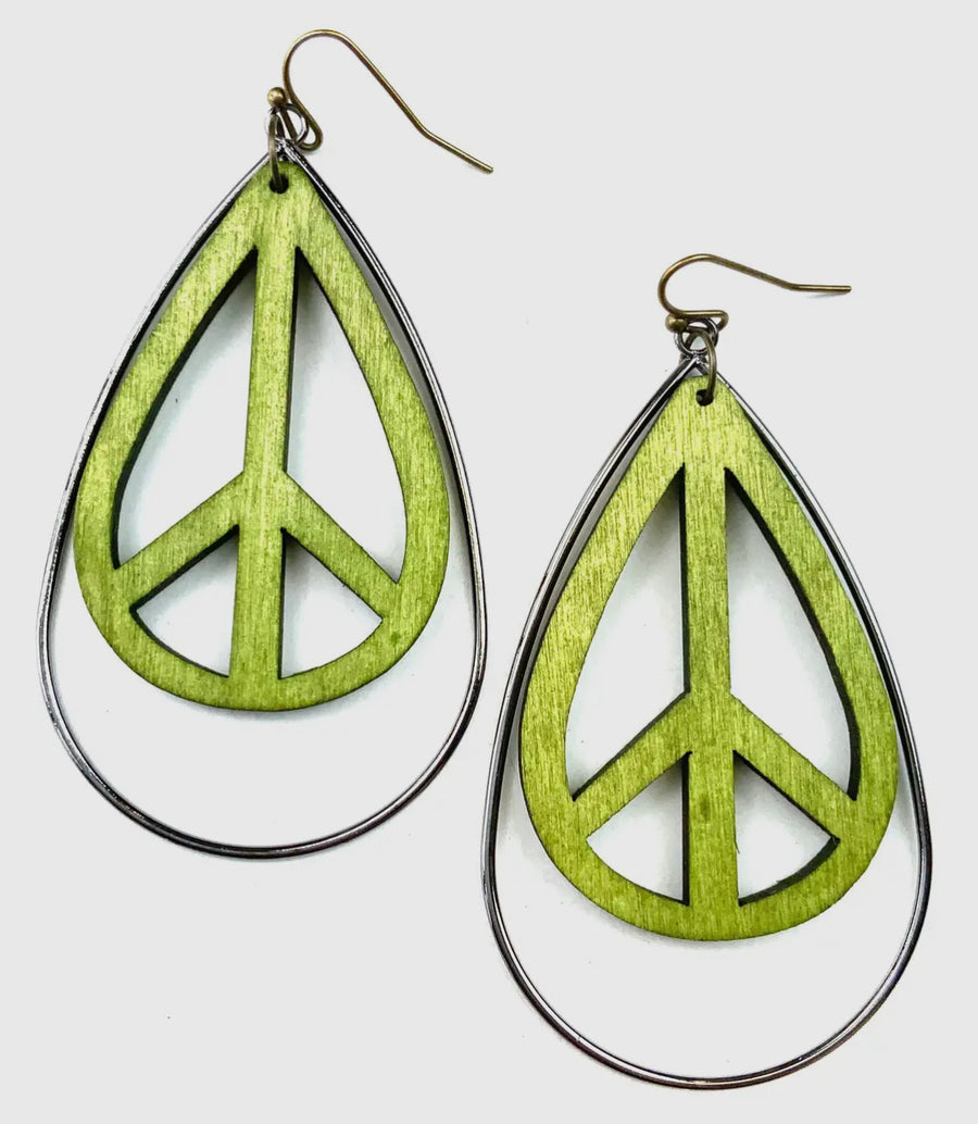 Dyed Wood Peace Sign Earrings