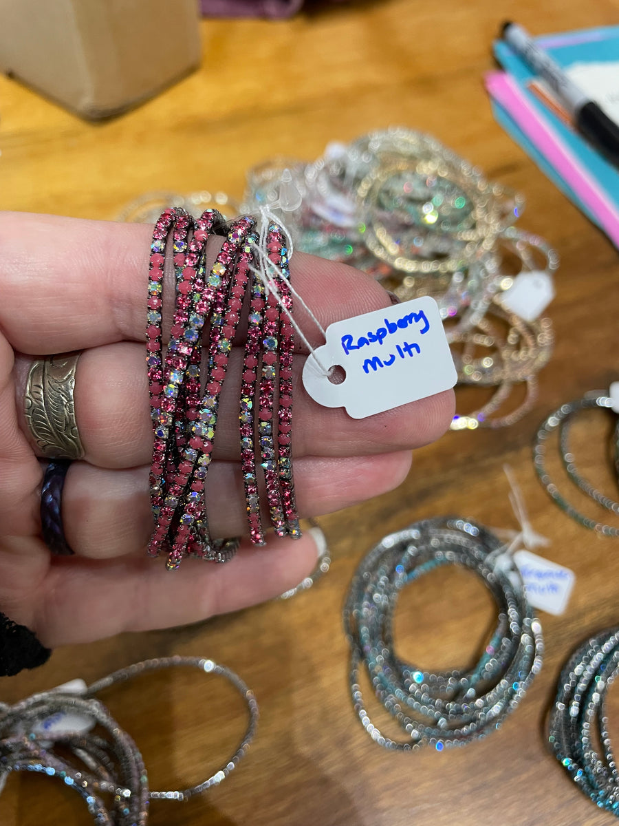 Rhinestone Tennis Stretch Bracelets on Black Silver