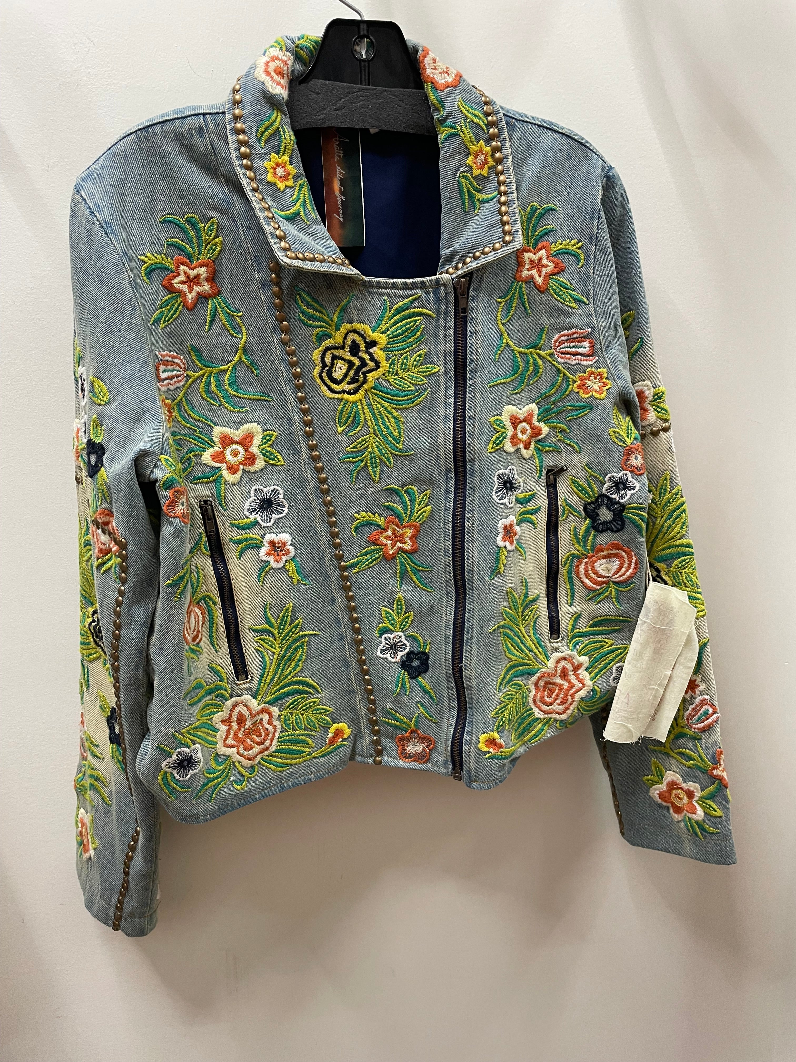Lucinda Embroidered Denim Motorcycle Jacket by Aratta - Robin Boutique