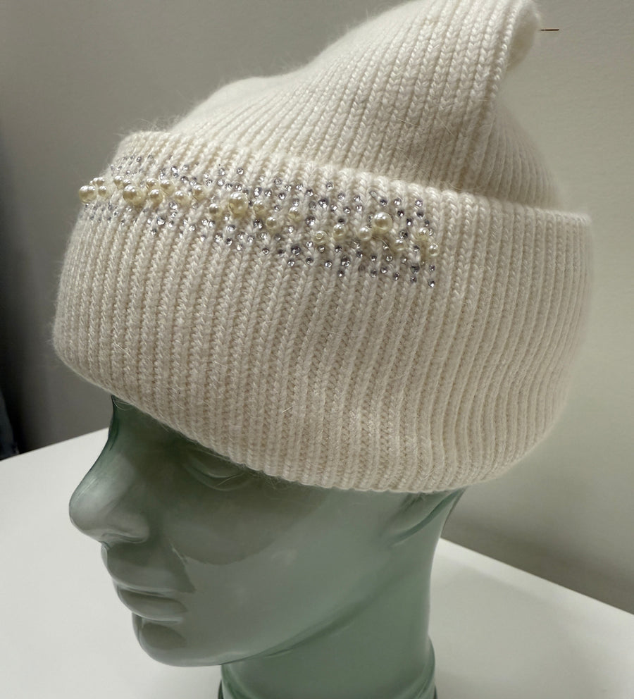 C.C. Beanie Pearl & Rhinestone Angora Cuff Beanie Robin Boutique