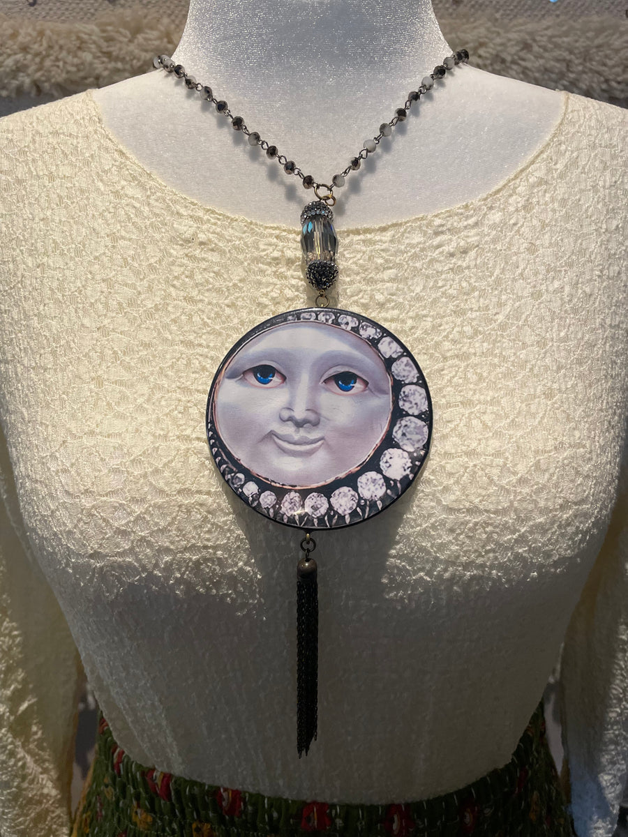 Crystal Moon Button Necklace by Gina
