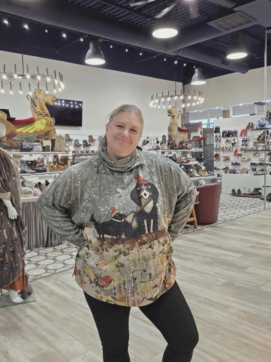 Dolman Sleeve Cowl Pullover in Howliday Greetings Print by Inoah