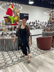 Silk Burnout Velvet Fringe Peacock Kimono by Aris A