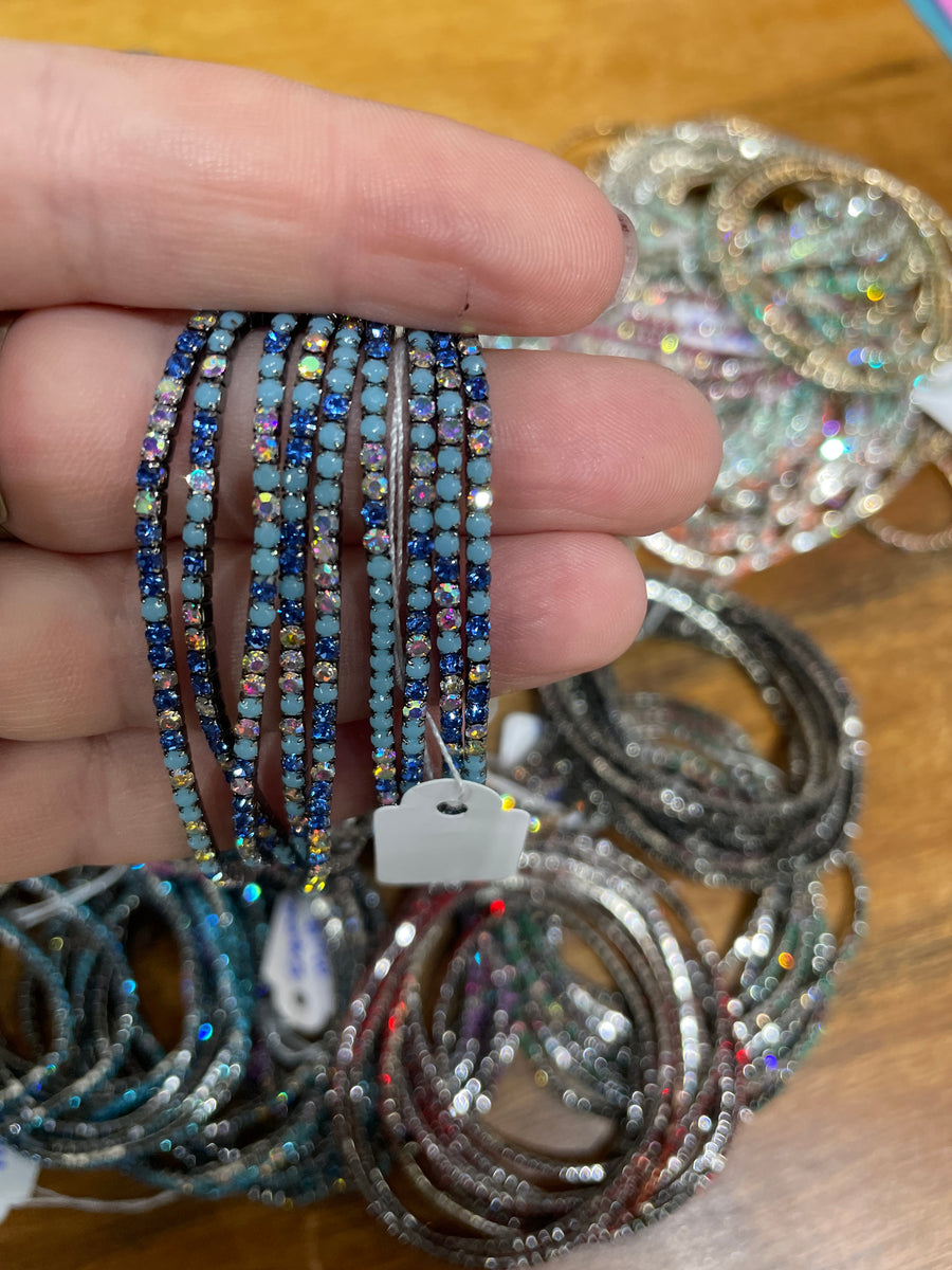 Rhinestone Tennis Stretch Bracelets on Black Silver