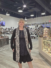 Sweater Cardigan Black Tuxedo with Faux Fur trim