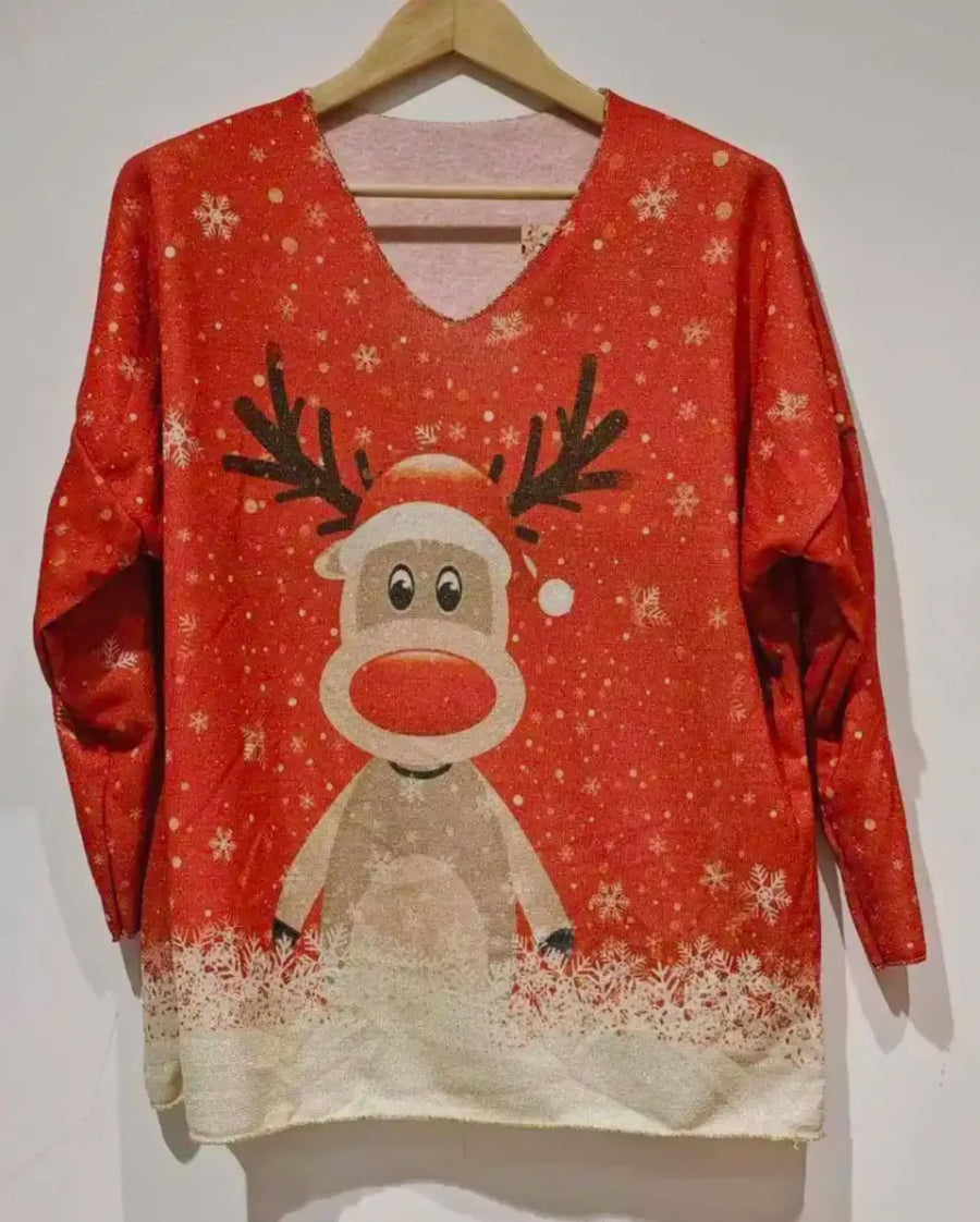POSP Italian Cozy Red Deer Sweater