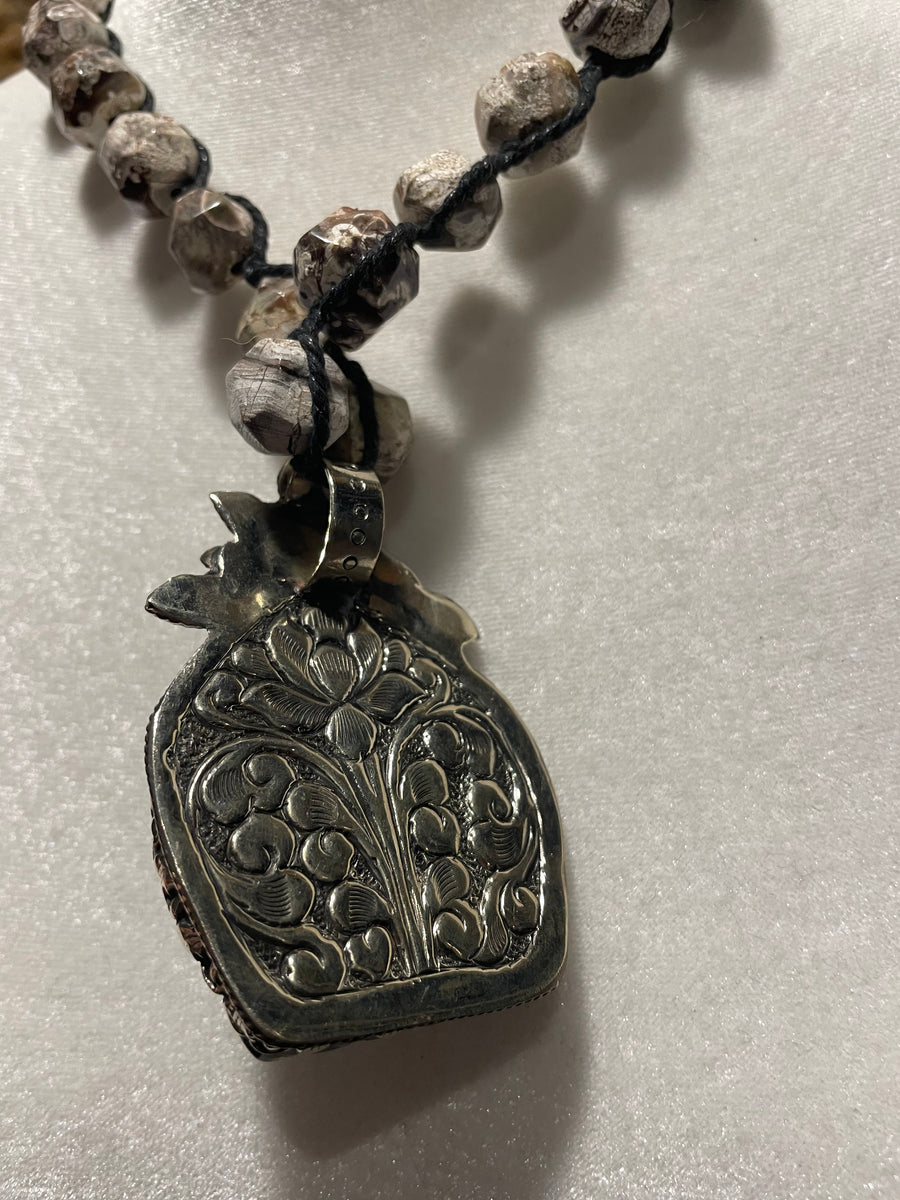 Carved Obsidian Buddha Short Necklace