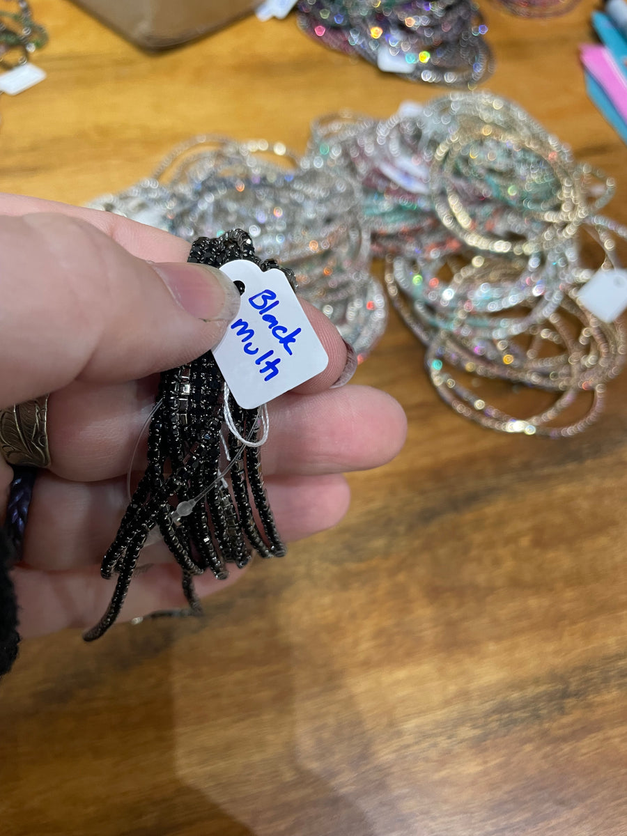 Rhinestone Tennis Stretch Bracelets on Black Silver