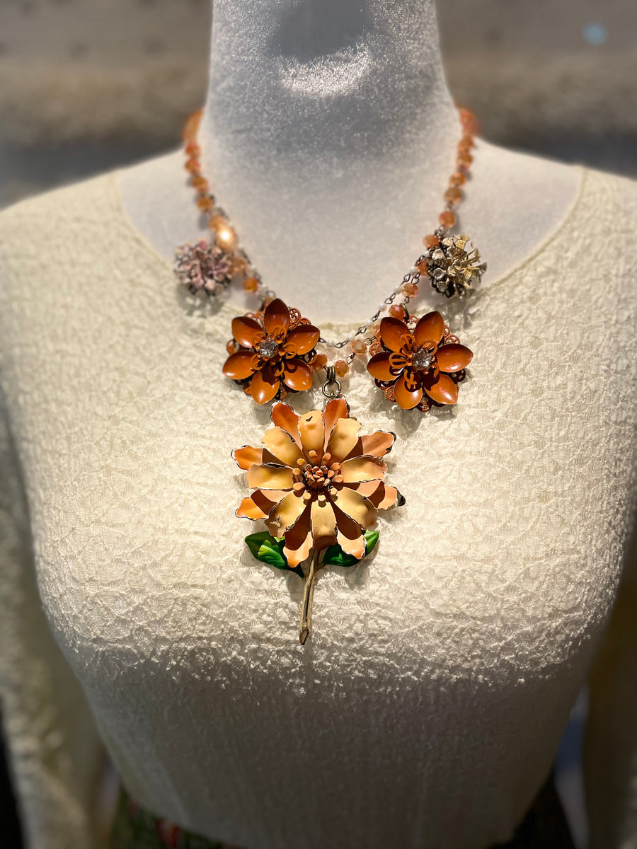 Orange Dahlia Cluster Necklace by Gina