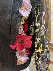 Denim Flower Illusion Jacket in Black by Adore