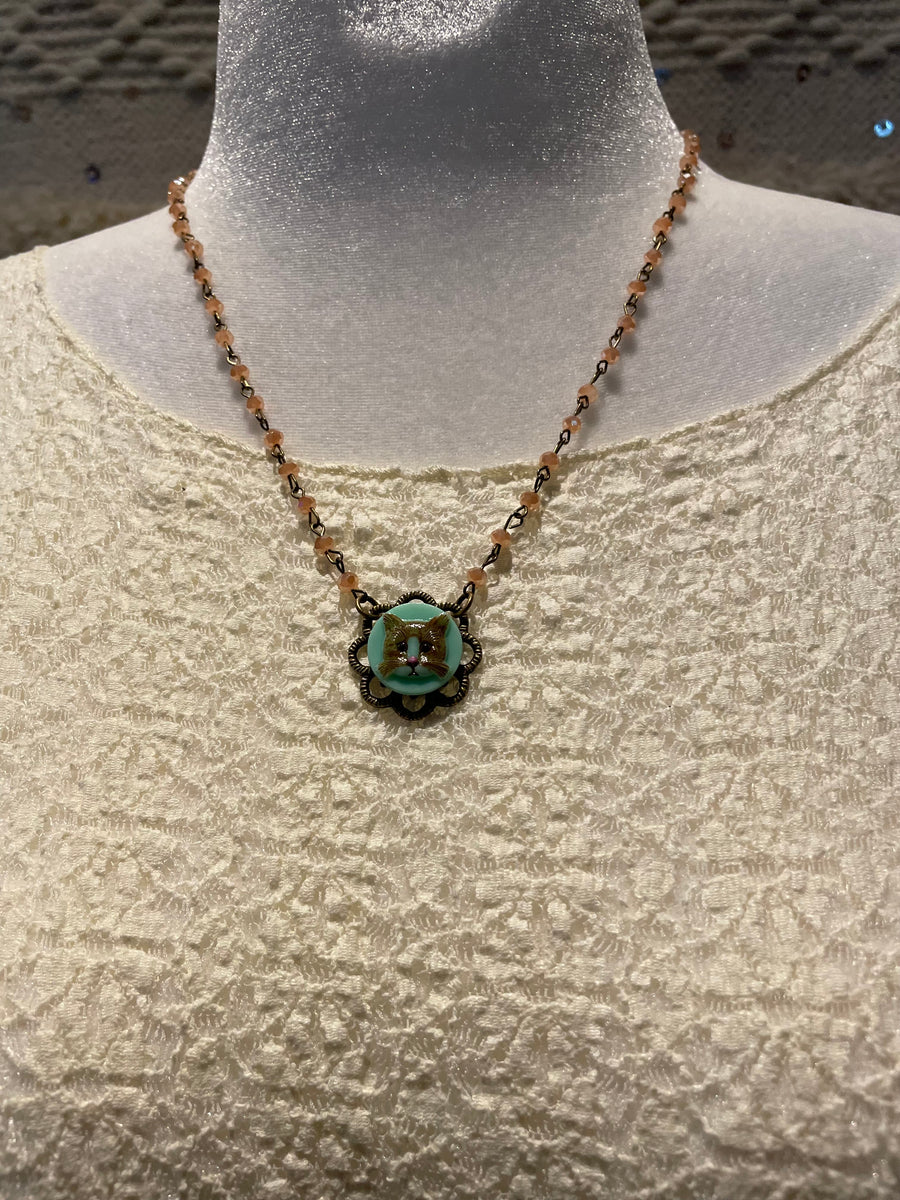 Fancy Vintage Cat Cameo Necklace by Gina