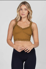 Seamless Laced Cami Bralette in Caramel Coffee by M. Rena