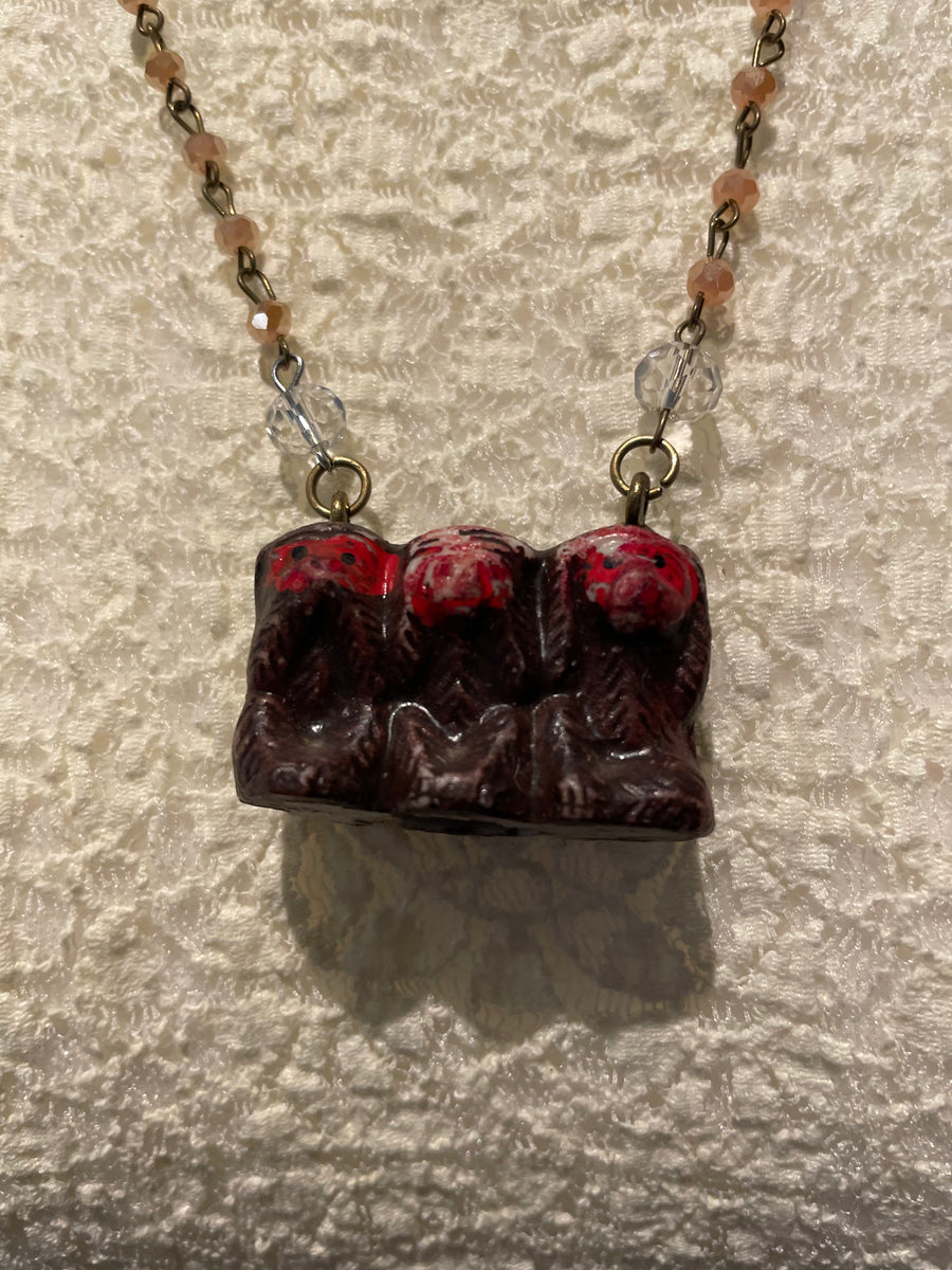 Hear, See, Say No Evil Monkey Necklace by Gina