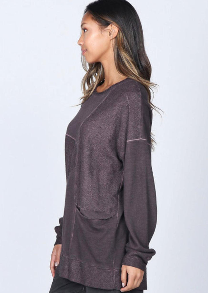 M.Rena Oil Washed French Terry Tunic With Asymetrical Panel and Slouch Pocket - Robin Boutique-Boutique 