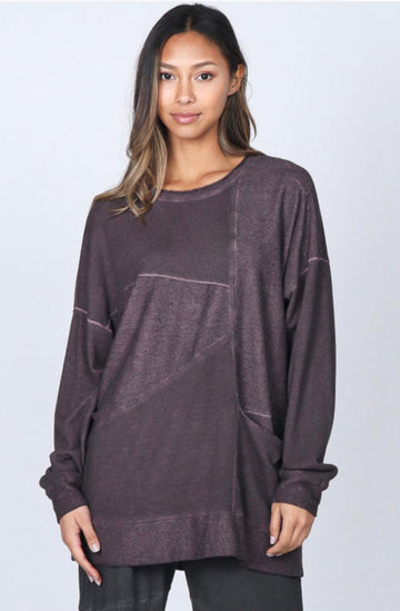 M.Rena Oil Washed French Terry Tunic With Asymetrical Panel and Slouch Pocket - Robin Boutique-Boutique 