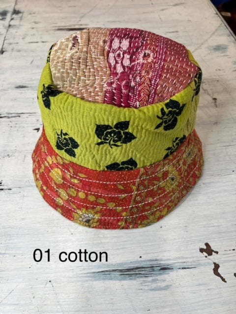 Kantha reversible silk cotton bucket hat Robin Boutique-Boutique