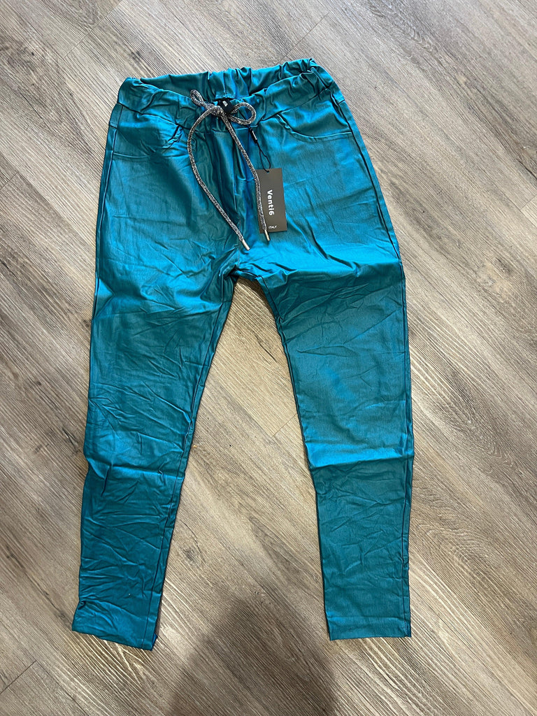 Venti6 Pleather Jogger Pants TEAL - Robin Boutique-Boutique 