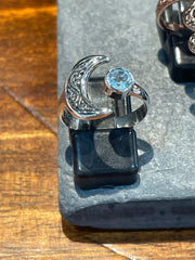 Blue Topaz Moon Ring in Silver
