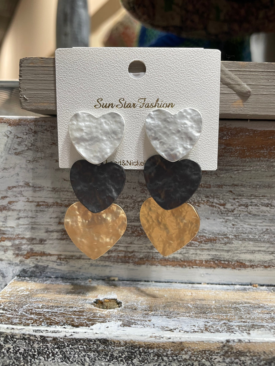 Triple Heart Earrings