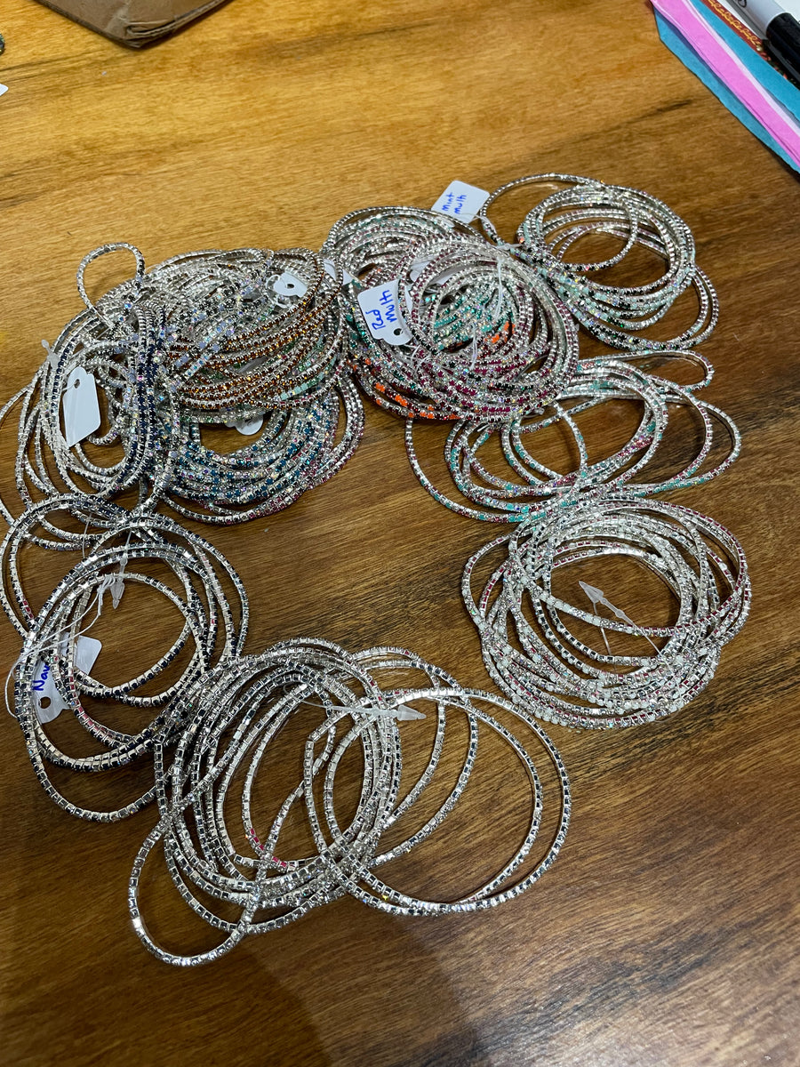 Rhinestone Tennis Stretch Bracelets on Silver