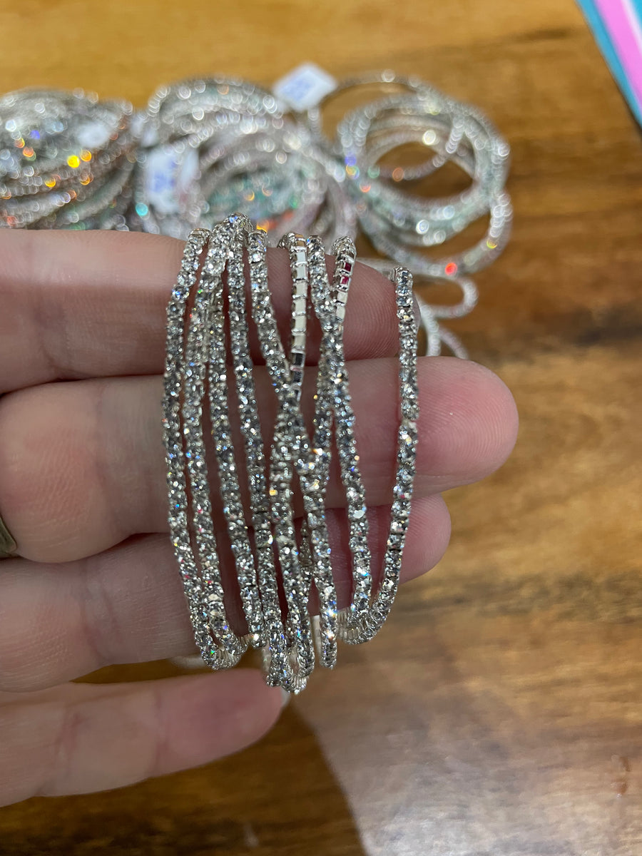 Rhinestone Tennis Stretch Bracelets on Silver