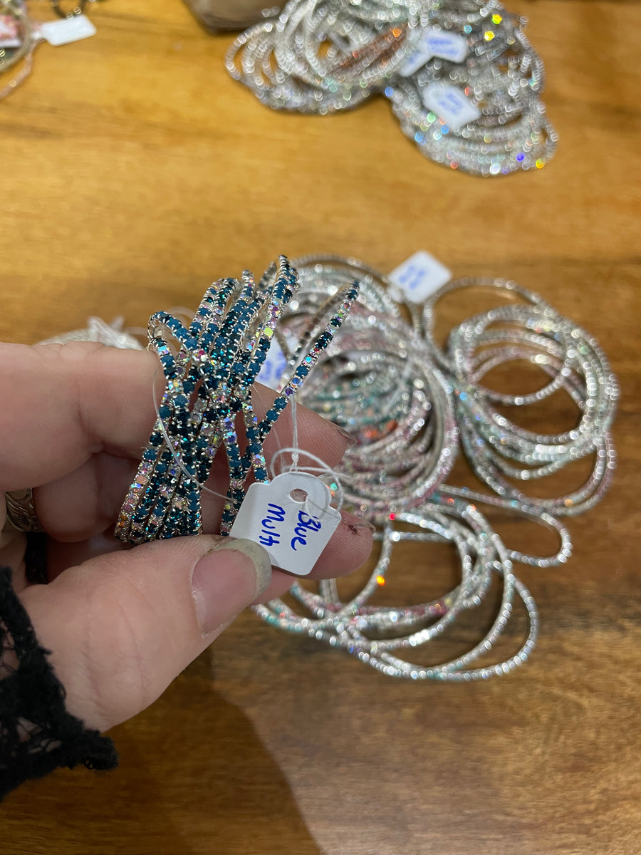 Rhinestone Tennis Stretch Bracelets on Silver