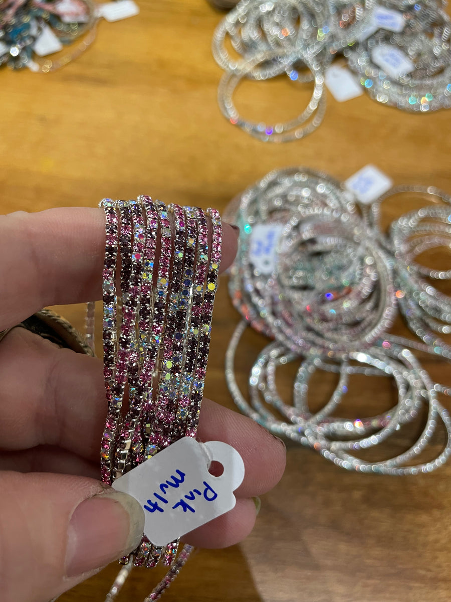 Rhinestone Tennis Stretch Bracelets on Silver