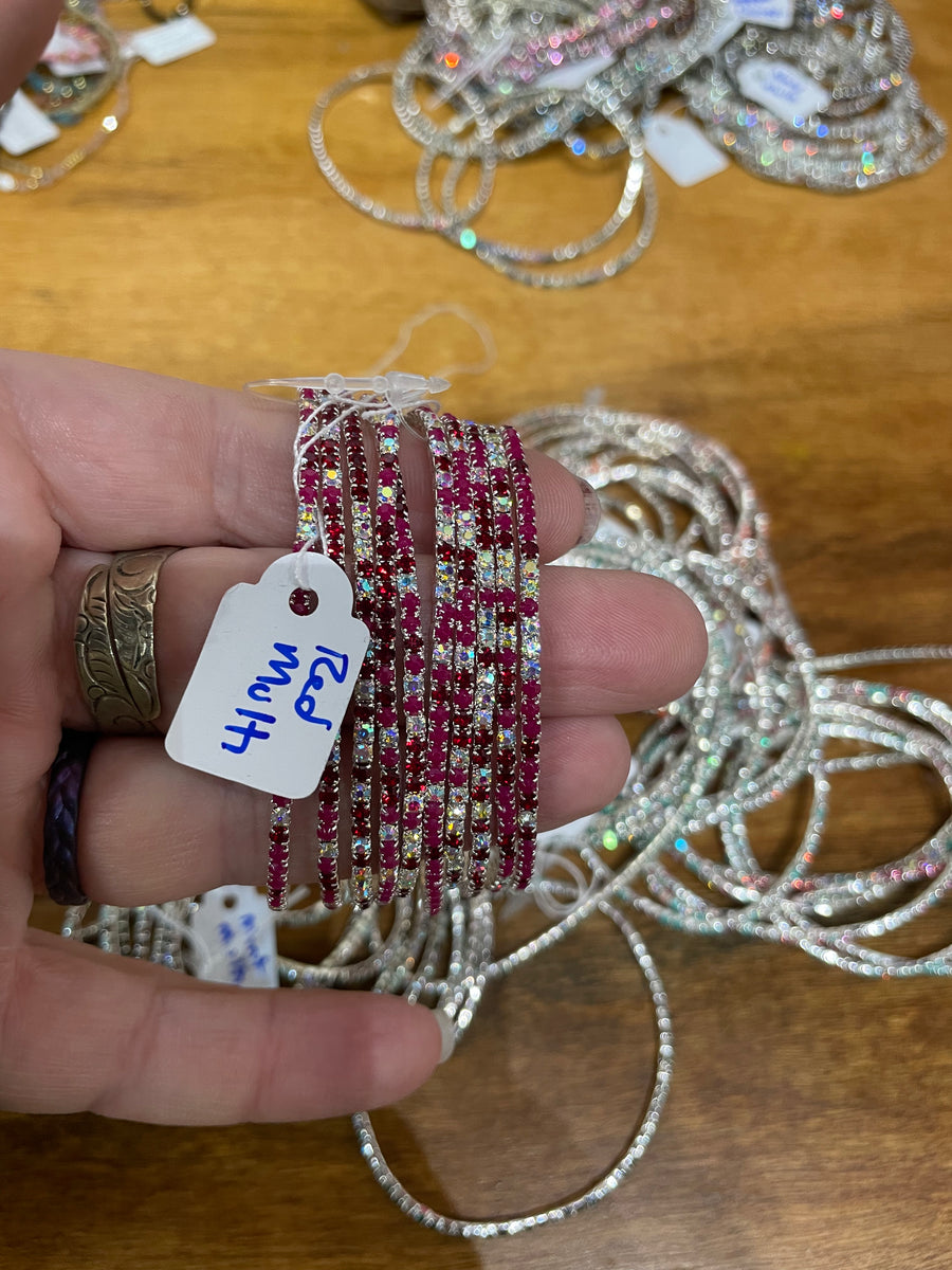 Rhinestone Tennis Stretch Bracelets on Silver