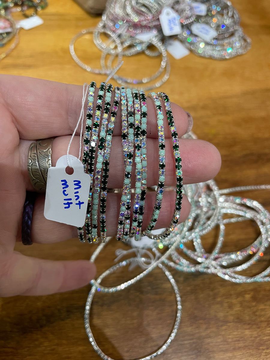 Rhinestone Tennis Stretch Bracelets on Silver