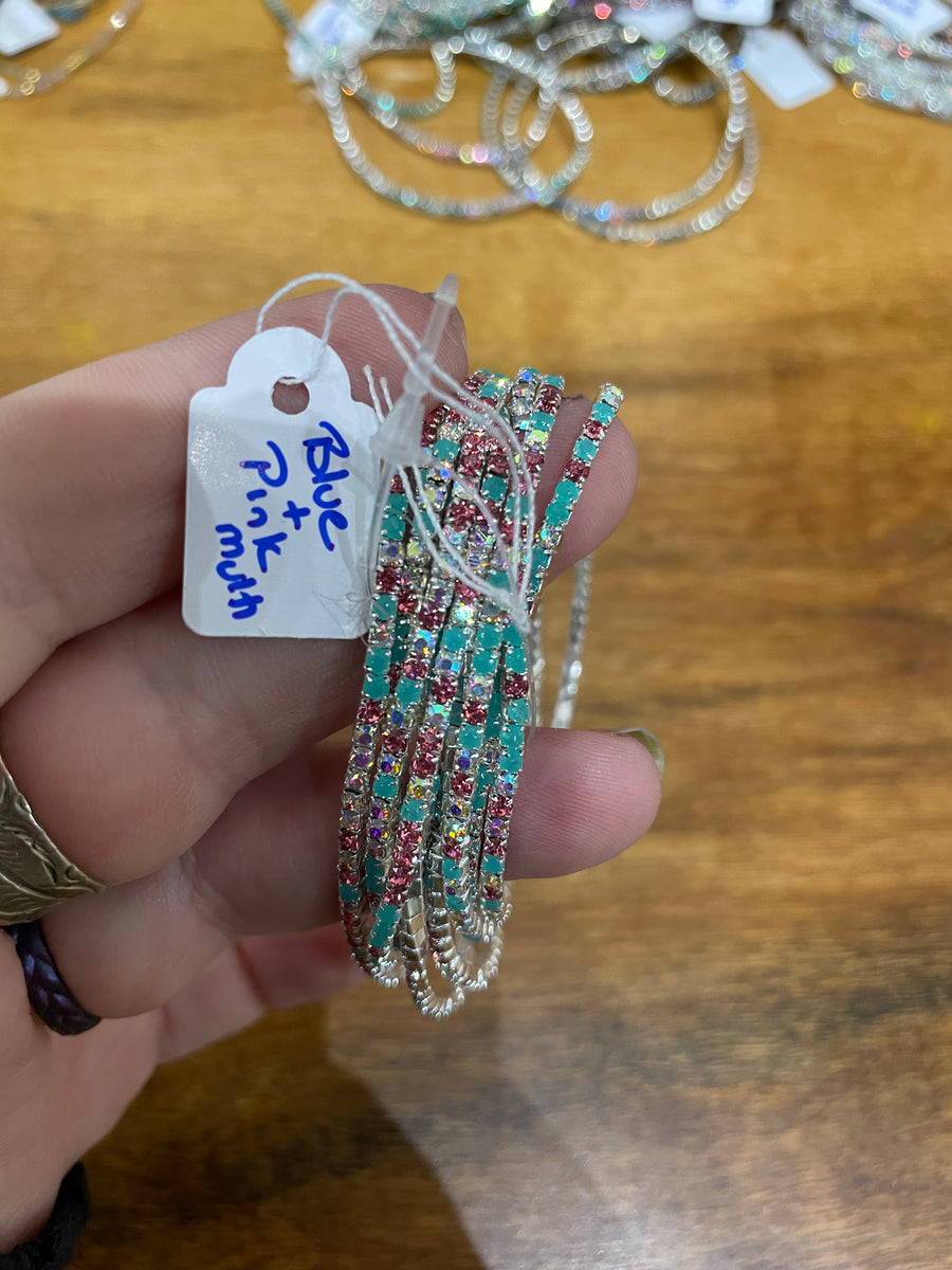 Rhinestone Tennis Stretch Bracelets on Silver