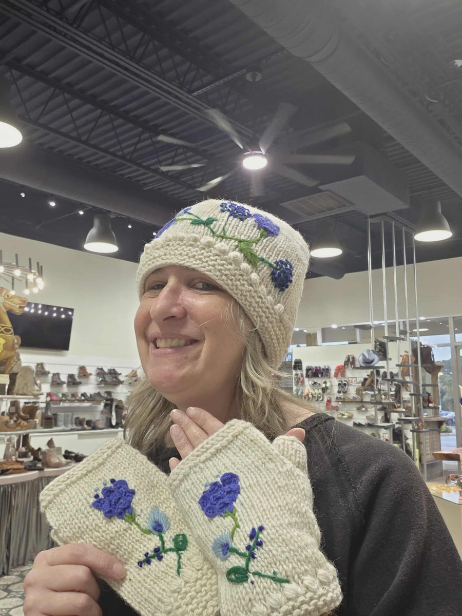 Theres Ecru Knit Beanie and  Handwarmers By Many Hands