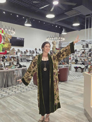 Beaded Silk Burnout Velvet Long Kimono by Aris A