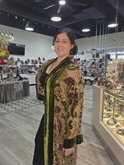 Beaded Silk Burnout Velvet Long Kimono by Aris A
