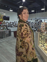 Beaded Silk Burnout Velvet Long Kimono by Aris A