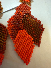 Earrings with 5 Beaded Leaves -Coral Red & Brown Robin Boutique