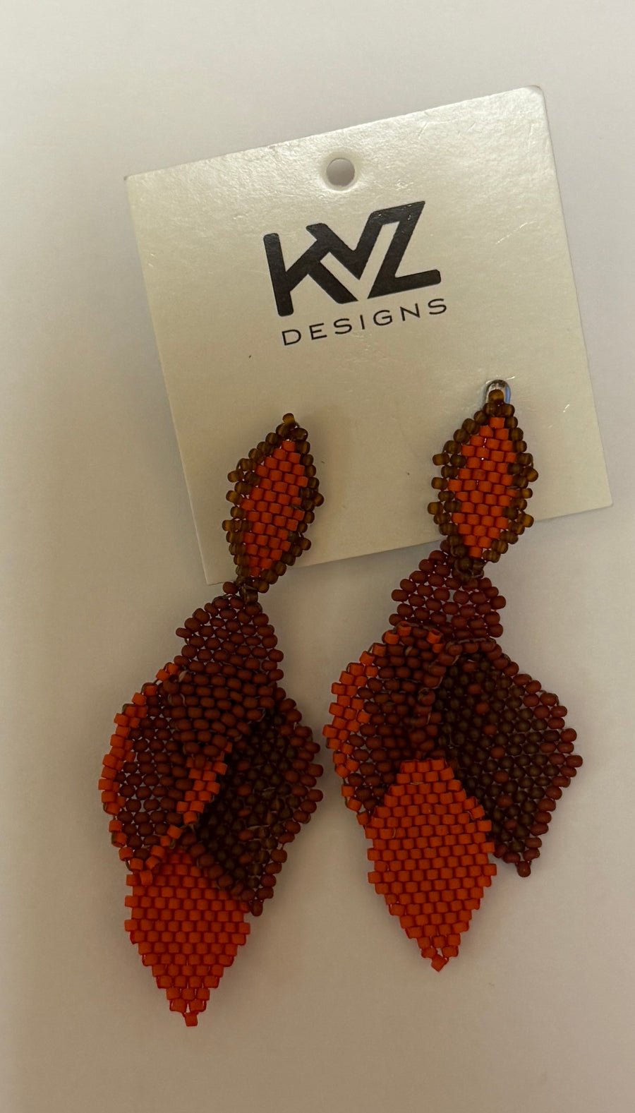 Earrings with 5 Beaded Leaves -Coral Red & Brown Robin Boutique