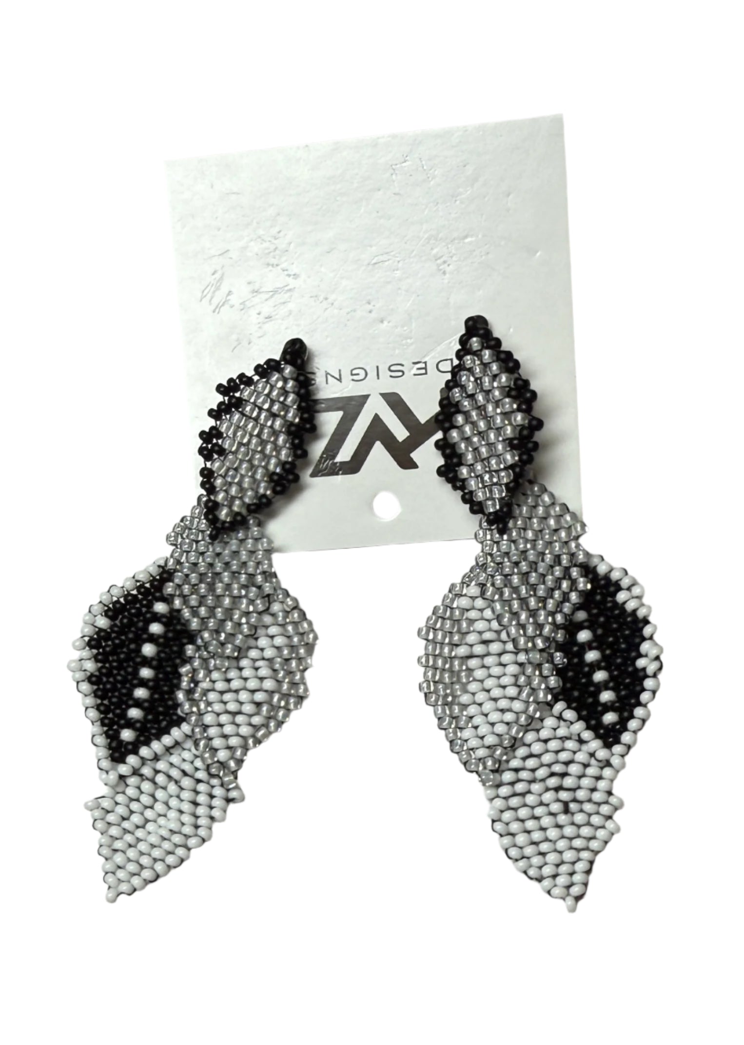 Beaded Leaf Drop Earrings bu KVZ in Grey, Black and White